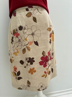 Harold's Beige A-Line Skirt with Rust, Brown & Gold Floral Print
